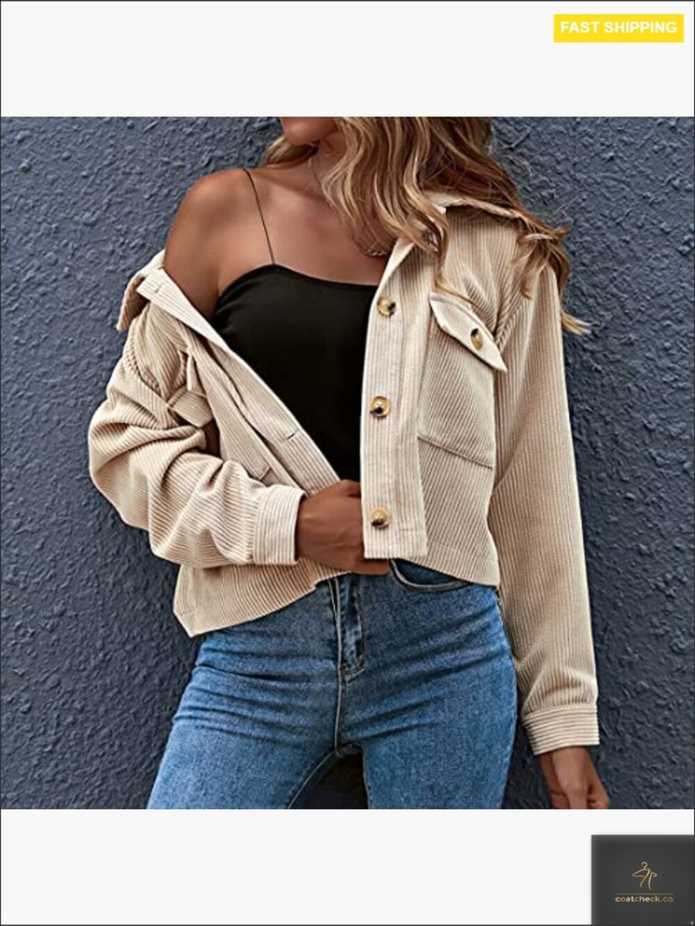 Cropped Corduroy Shacket Jacket Button Down Long Sleeve Casual Chic Oversized - Picture 4 of 7